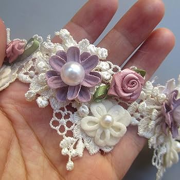 1 Metre Pearl Flower Beads Lace Edge Trim Ribbon 5.5 cm